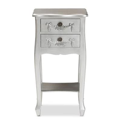 Eliya Brushed Wood 2 Drawer Nightstand Silver - Baxton Studio 5 Eliya Brushed Wood 2 Drawer Nightstand Silver - Baxton Studio - Image 3