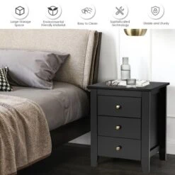 Costway Nightstand End Beside Sofa Table Cabinet W/ 3 Drawers Bedroom Furniture Black -Furniture Store GUEST 9dc03f91 b932 4f85 8f69 677ff5c63d94