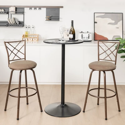 Costway Set Of 2 24/30 Inch Adjustable Swivel Barstools Metal Dining Chairs Brown 3 Costway Set Of 2 24/30 Inch Adjustable Swivel Barstools Metal Dining Chairs Brown