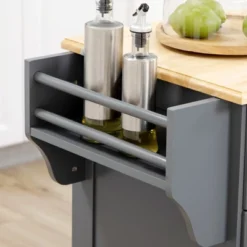 HOMCOM Kitchen Island With Storage Rolling Kitchen Serving Cart With Rubber Wood Top Towel Rack Storage Drawer And Cabinet Grey -Furniture Store GUEST 9fa5b14c 9590 4d3e 80b5 863e90c10253