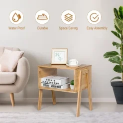 Costway Set Of 2 Bamboo Nightstand Stackable Sofa Table Bedside Table With Storage Shelf -Furniture Store GUEST 9fd25603 2184 4121 a327 87a3b251fbf1
