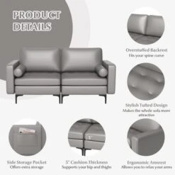 Costway Modern Loveseat 2-Seat Sofa Couch With 2 Bolsters Side Storage Pocket Grey/Red -Furniture Store GUEST 9ff067b2 2e64 49e9 a2b6 cad32f5d2806