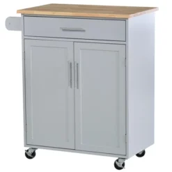 HOMCOM Kitchen Island Cart Rolling Trolley Cart With Drawer, Storage Cabinet & Towel Rack, Gray -Furniture Store GUEST a0a462d4 aa99 470b 8048 04940e2dc181