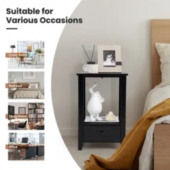 Costway Modern Nightstand With Bottom Drawer Storage Shelf Small Side End Table WhiteBlack -Furniture Store GUEST a11c62ad 1af4 4708 ab32 caabf6f0d388