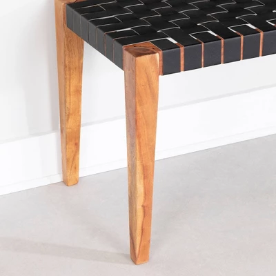 Balka Woven Leather Bench Matte Black - South Shore 5 Balka Woven Leather Bench Matte Black - South Shore - Image 3