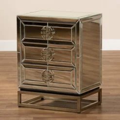 Laken 3 Drawers Mirrored Nightstand - Baxton Studio -Furniture Store GUEST a346b6af 82b5 4ed3 a27c aa37334737cd