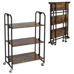 Tangkula 3-Tier Folding Bar Cart Kitchen Serving Island Utility Cart Storage Shelves -Furniture Store GUEST a4064095 e766 4b60 a90e 08a70c978f7a