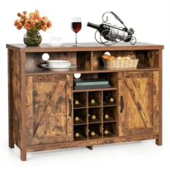 Costway Buffet Storage Cabinet Farmhouse Sideboard W/9-Bottle Wine Rack & 2 Doors -Furniture Store GUEST a55fbbe7 9f77 40e7 9e97 ad102afa634a