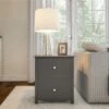 Hastings Home End Table With 2 Drawers And Silver Handles, Slate Gray