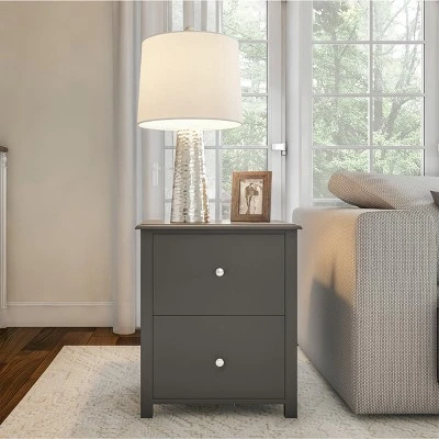 Hastings Home End Table With 2 Drawers And Silver Handles, Slate Gray 3 Hastings Home End Table With 2 Drawers And Silver Handles, Slate Gray
