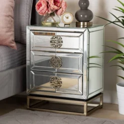 Laken 3 Drawers Mirrored Nightstand - Baxton Studio -Furniture Store GUEST a67b1a61 e4f5 4c75 8419 656ab55223a6