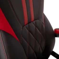 Emma And Oliver Ergonomic High Back Swivel Gaming Chair With Diamond Stitch Black Faux Leather Upholstery With Red Accent Stripes, Padded Arms -Furniture Store GUEST a6da5609 695b 4503 b9de ab9432a81c1d
