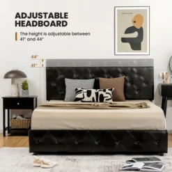 Costway Upholstered Platform Bed W/ 4 Drawers PU Leather Button Tufted Headboard -Furniture Store GUEST a73287c0 2848 4c64 a7c7 78e66e738d03