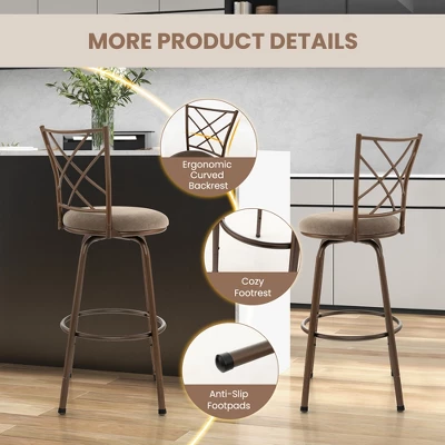 Costway Set Of 2 24/30 Inch Adjustable Swivel Barstools Metal Dining Chairs Brown 10 Costway Set Of 2 24/30 Inch Adjustable Swivel Barstools Metal Dining Chairs Brown - Image 8