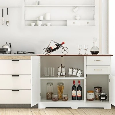 Costway Buffet Sideboard Kitchen Cupboard Storage Cabinet W/ 2 Drawers & 3 Doors White 4 Costway Buffet Sideboard Kitchen Cupboard Storage Cabinet W/ 2 Drawers & 3 Doors White - Image 2