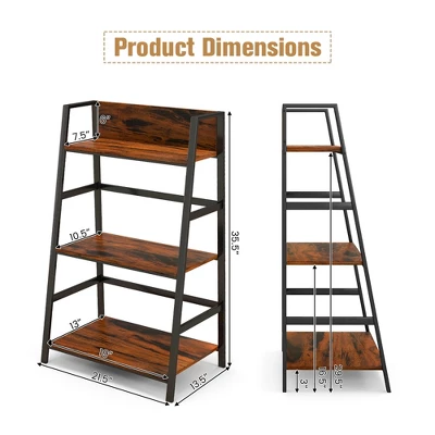 Costway 3-Tier Ladder Bookshelf Industrial Storage Rack Bookcase Plant Display Shelf 4 Costway 3-Tier Ladder Bookshelf Industrial Storage Rack Bookcase Plant Display Shelf - Image 2