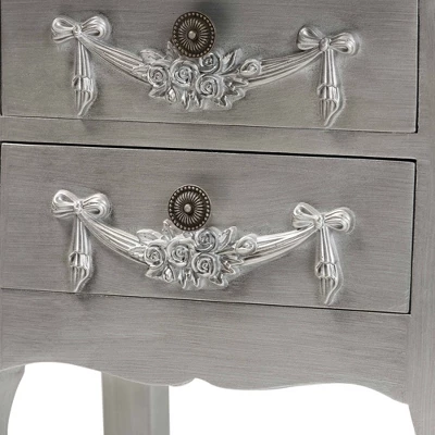 Eliya Brushed Wood 2 Drawer Nightstand Silver - Baxton Studio 7 Eliya Brushed Wood 2 Drawer Nightstand Silver - Baxton Studio - Image 5