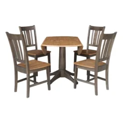 42" Round Dual Drop Leaf Dining Table With 4 Splat Back Chairs Hickory/Washed Coal - International Concepts -Furniture Store GUEST a92711f1 79e6 4b80 af33 0c448b644495