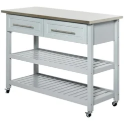 HOMCOM Kitchen Island With Stainless Steel Top, Traditional Kitchen Island With Storage, 2-Tier Open Shelves, Drawers, Light Gray -Furniture Store GUEST a9f97f67 bbf9 42df 9897 49ce2b2cf3d2