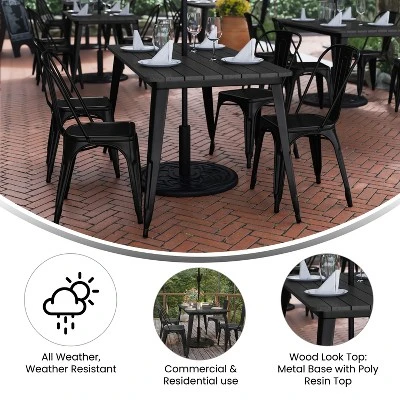 Emma And Oliver Indoor/Outdoor Dining Table With Umbrella Hole, 30" X 60" Rectangular All Weather Poly Resin Top And Black Steel Base 6 Emma And Oliver Indoor/Outdoor Dining Table With Umbrella Hole, 30" X 60" Rectangular All Weather Poly Resin Top And Black Steel Base - Image 4