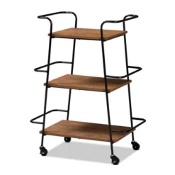 Small Bernard Rustic Industrial Metal And Wood 3 Tier Mobile Wine Bar Cart Black/Walnut - Baxton Studio -Furniture Store GUEST aad8ced7 2eef 48ae 8fd5 fe2d0c700e29