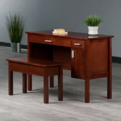 2pc Emmett Desk Set With Bench Walnut - Winsome -Furniture Store GUEST ab224cdf adac 471c 972e 8d1e0a364f2c