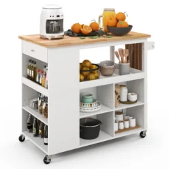 Costway Kitchen Island Trolley Cart On Wheels With Storage Open Shelves & Drawer White/Brown 21 Costway Kitchen Island Trolley Cart On Wheels With Storage Open Shelves & Drawer White/Brown -Furniture Store GUEST ab8f7379 0ee9 49e1 8609 1faf9f7069c6