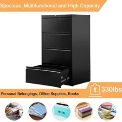 AOBABO 4 Drawer Lateral Steel File Organizing Cabinet With Locking System And Adjustable Hanging Bars For Letter/Legal Size Paper, Black -Furniture Store GUEST abe10de3 4242 4b1a a5e9 e64890221820