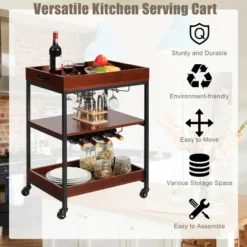 Costway 3 Tier Trolley Cart Kitchen Island Serving Bar Cart W/ Glass Holder & Wine Rack 13 Costway 3 Tier Trolley Cart Kitchen Island Serving Bar Cart W/ Glass Holder & Wine Rack -Furniture Store GUEST ac11f90c 8f05 43a1 8f34 be2749bf607a