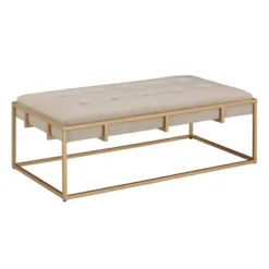 Ervyn Gold Finish Velvet Button Tufted Cocktail Ottoman - Inspire Q -Furniture Store GUEST ac792b2d 8b1a 46f7 af3f 88349f111afa