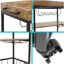 Sunnydaze Decor Sunnydaze 3 Tier Rustic Industrial Style Rolling Indoor Bar Cart With Wine Bottle And Stemware Rack -Furniture Store GUEST ac8a8966 d8d7 4f72 887a 8cbdda2bebdb