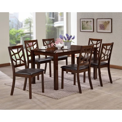 7pc Mozaika Wood And Leather Contemporary Dining Set Black - Baxton Studio 3 7pc Mozaika Wood And Leather Contemporary Dining Set Black - Baxton Studio