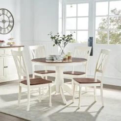 5pc Shelby Round Dining Set With 4 Chairs Distressed White - Crosley