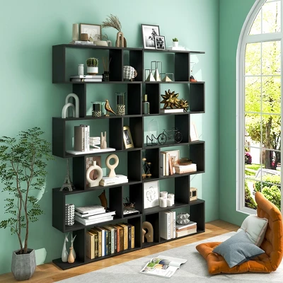 Costway 2 PCS 6 Tier S-Shaped Bookshelf Storage Display Bookcase Z-Shelf 4 Costway 2 PCS 6 Tier S-Shaped Bookshelf Storage Display Bookcase Z-Shelf - Image 2