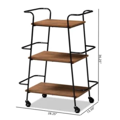 Small Bernard Rustic Industrial Metal And Wood 3 Tier Mobile Wine Bar Cart Black/Walnut - Baxton Studio -Furniture Store GUEST ad9acae4 0fdb 4ded 9dfe 4f5756c1657b