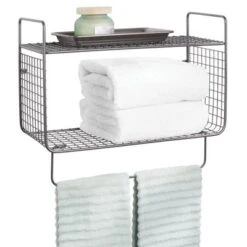 MDesign 2 Tier Storage Organizer Bath Shelf With Towel Bar, Wall Mount -Furniture Store GUEST adcbb944 834e 4bea 9015 4800d795f6a9