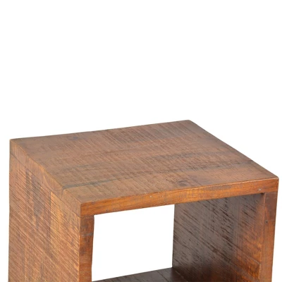 22" Industrial Style Cube Shape Wooden Nightstand With Rough Sawn Texture Brown - The Urban Port 4 22" Industrial Style Cube Shape Wooden Nightstand With Rough Sawn Texture Brown - The Urban Port - Image 2