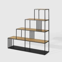 55.5" Modern 4 Shelf With Metal Bar Room Divider Bookcase Coastal Oak/Black - Saracina Home 14 55.5" Modern 4 Shelf With Metal Bar Room Divider Bookcase Coastal Oak/Black - Saracina Home -Furniture Store GUEST b0dd5f61 84fc 4575 9f0d 8fd93ec26adc
