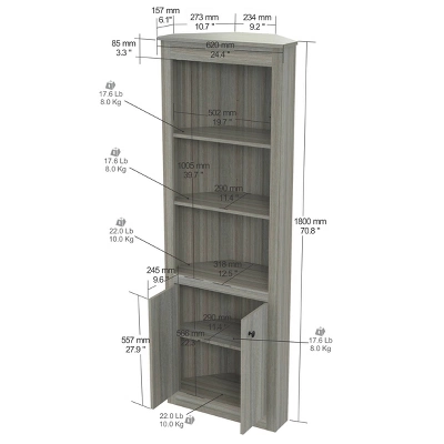 70.02" Corner Bookshelf Gray - Inval 6 70.02" Corner Bookshelf Gray - Inval - Image 4