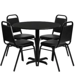 Flash Furniture 36'' Round Laminate Table Set With X-Base And 4 Trapezoidal Back Banquet Chairs -Furniture Store GUEST b38b6cd4 b92d 4d41 97c7 bde6b0b94cd0 1