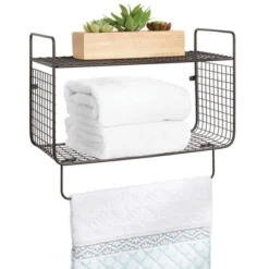 MDesign 2 Tier Storage Organizer Bath Shelf With Towel Bar, Wall Mount -Furniture Store GUEST b3c379e8 7387 4304 81d0 23a722e0b0d5