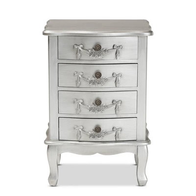 Callen Brushed Wood 4 Drawer Nightstand Silver - Baxton Studio 5 Callen Brushed Wood 4 Drawer Nightstand Silver - Baxton Studio - Image 3