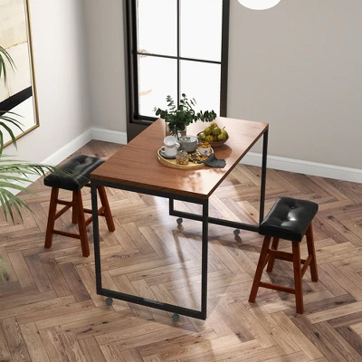 Costway Set Of 2 Upholstered Barstools 24''/29'' Backless Rubberwood Dining Chairs Black&Brown 5 Costway Set Of 2 Upholstered Barstools 24''/29'' Backless Rubberwood Dining Chairs Black&Brown - Image 3