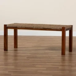 Hermes Natural Seagrass And Mahogany Wood Bench Walnut Brown - Bali & Pari -Furniture Store GUEST b8202d91 981e 44f8 8d39 51a3fc8c8b37