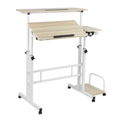 White Rolling Sitting/Standing Desk With Side Storage - Mind Reader -Furniture Store GUEST b8328e06 05a3 4d16 9e9d 5e2a0dba3d4c