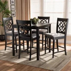 5pc Arden Upholstered Wood Pub Counter Height Dining Set Gray/Espresso - Baxton Studio