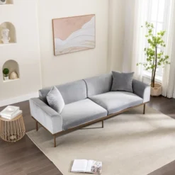 Modern Velvet Loveseat Sofa With Metal Legs And Two Pillows-ModernLuxe