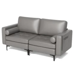 Costway Modern Loveseat 2-Seat Sofa Couch With 2 Bolsters Side Storage Pocket Grey/Red -Furniture Store GUEST b9df5e75 f81f 4fb4 b6c2 b1e51611886f