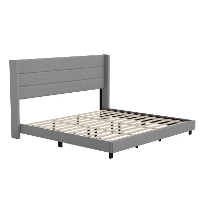 Emma And Oliver Modern Channel Stitched Upholstered Platform Bed With Wingback Headboard And Wooden Support Slats; No Box Spring Needed 4 Emma And Oliver Modern Channel Stitched Upholstered Platform Bed With Wingback Headboard And Wooden Support Slats; No Box Spring Needed - Image 2