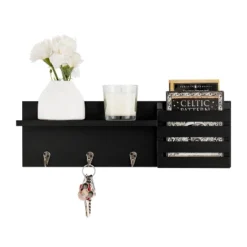 18" Utility Shelf With Pocket And Hanging Hooks Black - Danya B. -Furniture Store GUEST ba19a9d4 bb54 4068 949d 8b5ff2820808